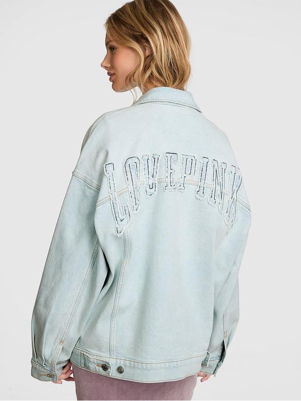 Victoria Secret PINK DENIM BY PINK OVERSIZED TRUCKER JACKET sz- Small